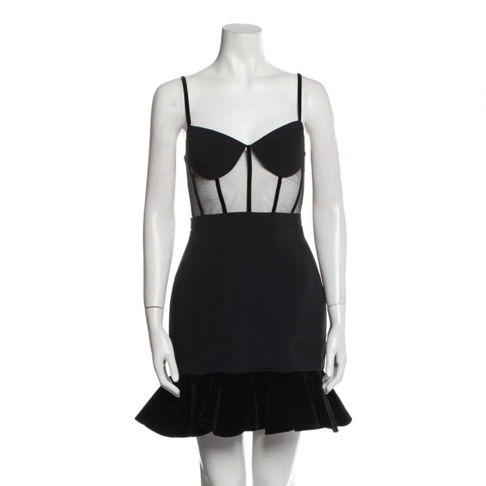 NWOT David Koma Black Mini Ruffle-Hem Dress UK 10 US 6 - Picture 6 of 7